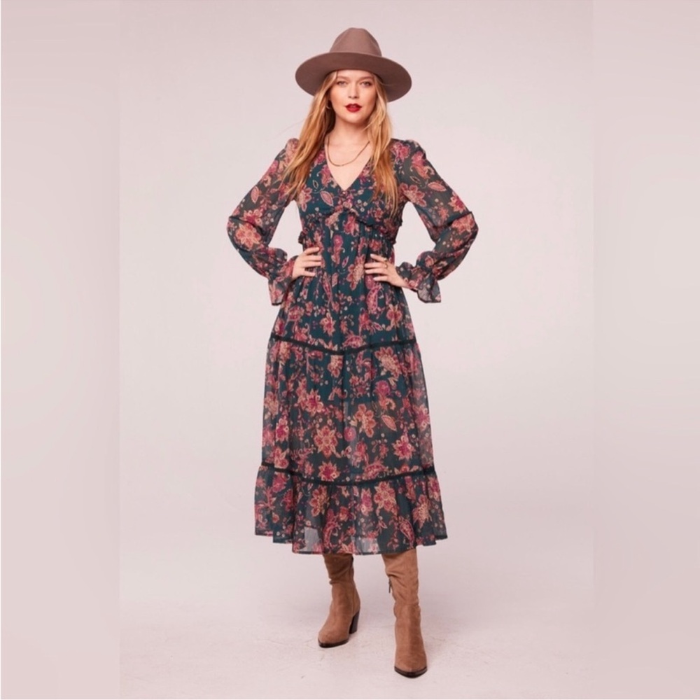 Band of the Free Run the World Pine Paisley Empire Waist Midi Dress - Size XS